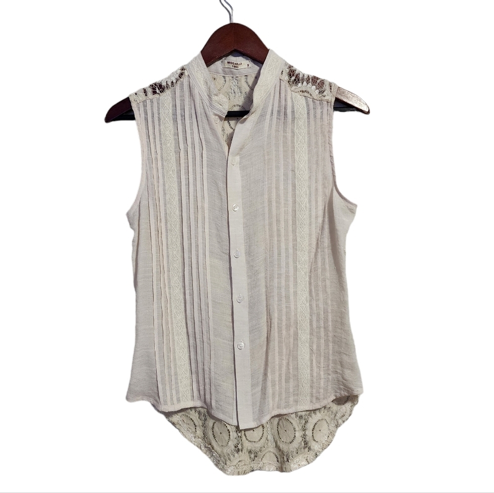 MISS KELLY 1999 boho lace back sleeveless sheer top‎ cream size S